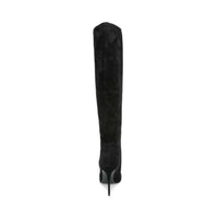 Mandotos stiletto heels with pleated design and high over-the-knee length, stylish women's boots on a white background.