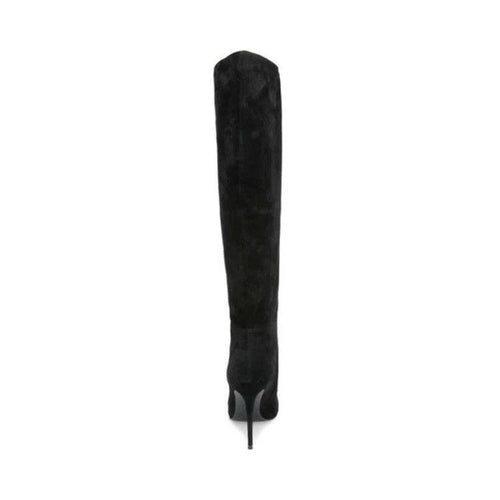 Mandotos stiletto heels with pleated design and high over-the-knee length, stylish women's boots on a white background.