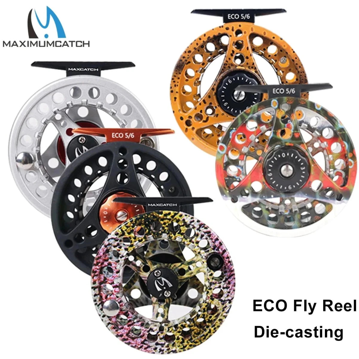 Mandotos Stream Master fishing reel with black body and metal spool, designed for smooth casting and fishing durability.