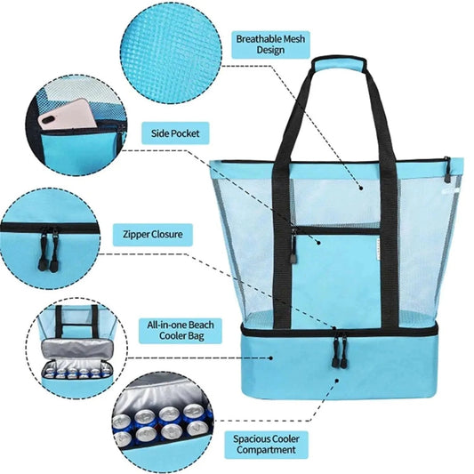 Mandotos Summer Beach Cooler Tote with insulated interior, durable fabric, and spacious design for picnics and beach outings.