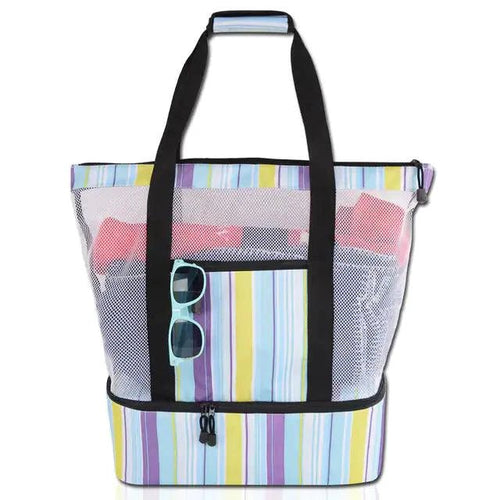 Mandotos summer beach cooler tote with insulated interior, lightweight design, and sturdy handles for carrying snacks and drinks.