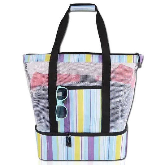 Mandotos summer beach cooler tote with insulated interior, lightweight design, and sturdy handles for carrying snacks and drinks.