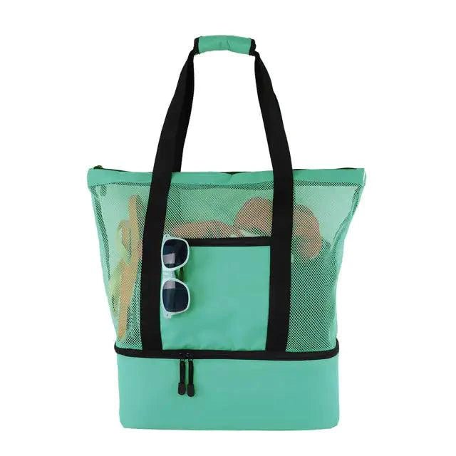 Mandotos Summer Beach Cooler Tote bag with insulated interior, durable handles, and vibrant design for carrying drinks and snacks.