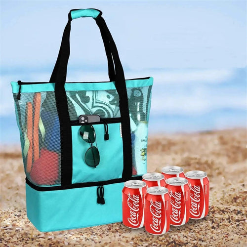 Mandotos summer beach cooler tote bag with insulated interior, sturdy handles, and colorful design for outdoor picnics and beach days.