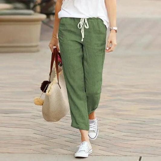 Mandotos Summer Elegance drawstring trousers in lightweight fabric, featuring a relaxed fit and stylish design.