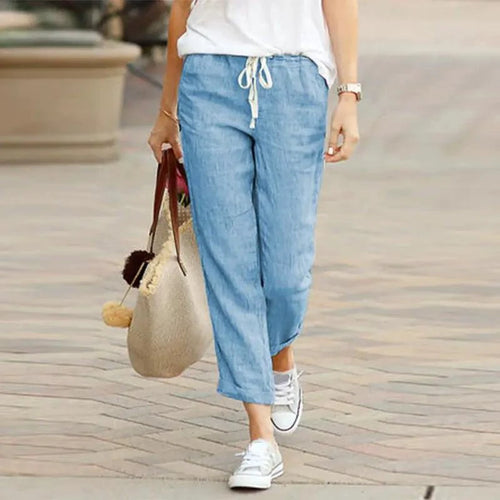 Mandotos Summer Elegance drawstring trousers in lightweight fabric with a relaxed fit and stylish design.