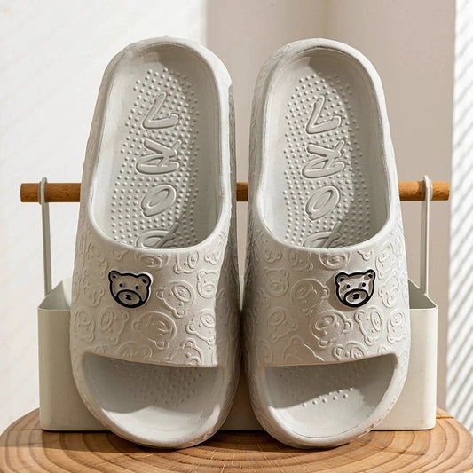 Mandotos summer men's slippers with a little bear print, non-slip indoor sandals ideal for bathroom, dorm, and casual wear.