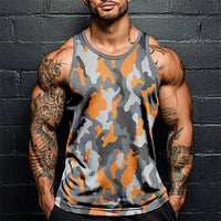 Mandotos men's summer camo print fitness tank top, sleeveless, breathable, soft, loose fit for gym and sports activities.