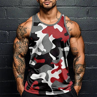 Mandotos men's summer camo print fitness tank top, sleeveless, breathable, loose fit, ideal for gym and sports activities.