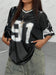 Mandotos black Speed 91 print women's V-neck patchwork T-shirt, short sleeve sports football jersey, oversized Y2K casual top