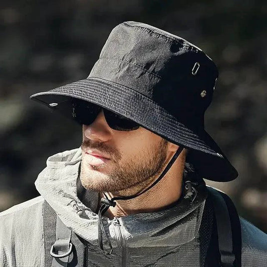 Mandotos sun-safe stylish bucket hat with wide brim and breathable fabric, perfect for outdoor sun protection and casual wear.
