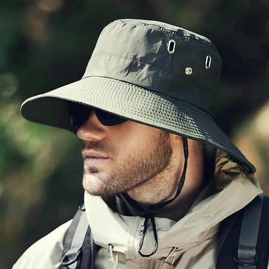 Mandotos sun-safe stylish bucket hat with wide brim, designed for outdoor protection and trendy summer wear.