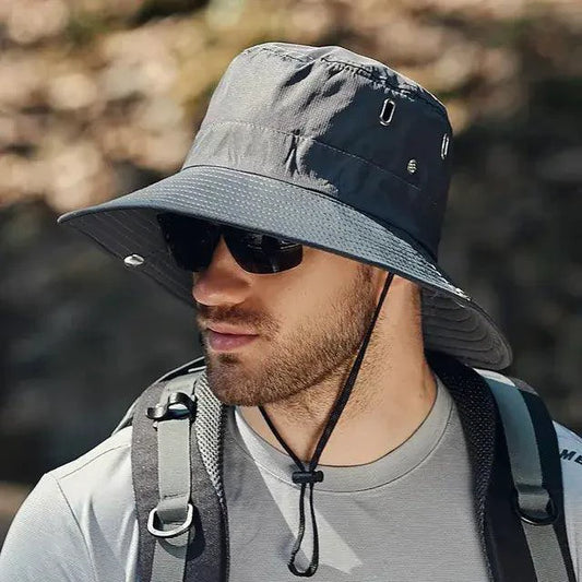 Mandotos sun-safe stylish bucket hat with wide brim and breathable fabric, perfect for outdoor sun protection.