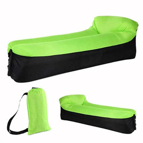 Mandotos SunScape inflatable lounger in outdoor setting, showcasing its portable design and comfortable, effortless relaxation.