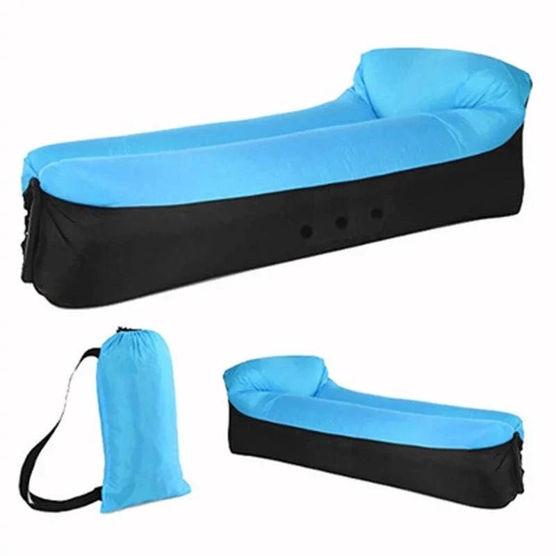 Mandotos SunScape inflatable lounger in vibrant color, showcasing its portable design for easy outdoor relaxation and comfort.