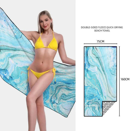 Mandotos SwiftDry patterned beach towel with vibrant geometric design, soft fabric, perfect for sunbathing and beach days.