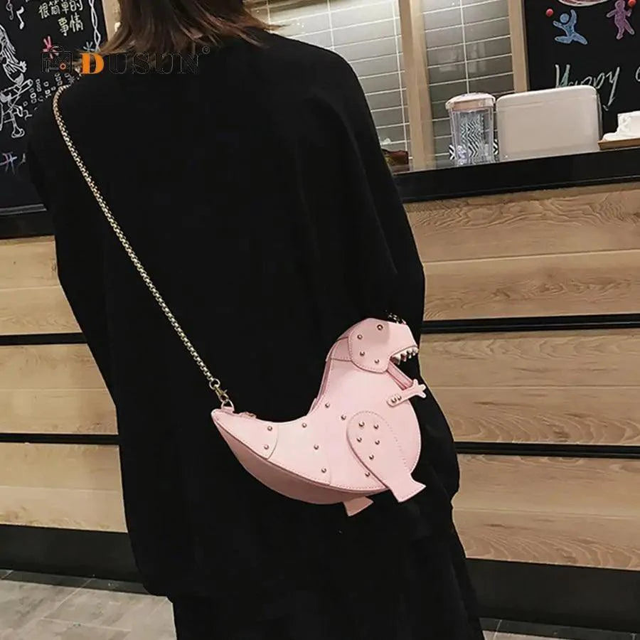 Mandotos T-Rex theme leather tote bag with T-Rex dinosaur print and sturdy handles, stylish and spacious for everyday use.