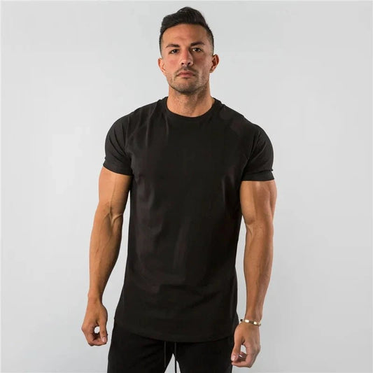 Mandotos men's casual short sleeve T-shirt with muscle fit design, suitable for gym, fitness, and streetwear styles.