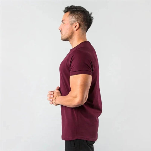 Mandotos men's casual short sleeve muscle fit T-shirt, ideal for gym, fitness, and streetwear, with slim fit summer style.