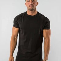 Mandotos men's casual short sleeve T-shirt featuring a slim fit design, ideal for gym, fitness, and streetwear summer outfits.