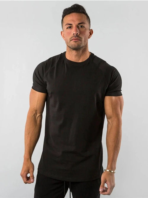 Mandotos men's casual short sleeve T-shirt featuring a slim fit design, ideal for gym, fitness, and streetwear summer outfits.