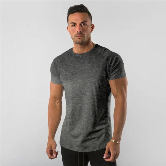 Mandotos men's casual short-sleeve T-shirt featuring a slim fit design, ideal for gym, bodybuilding, and streetwear summer outfits.