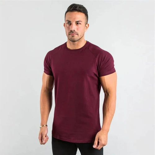 Mandotos men's casual short sleeve T-shirt with muscle fit design, ideal for gym, fitness, and streetwear, in a slim fit summer style.