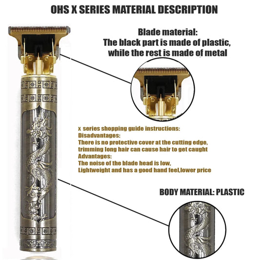 Mandotos T9 electric hair clipper with repair feature, beard trimmer, body hair trimmer, and barber shaver with 0mm blade.