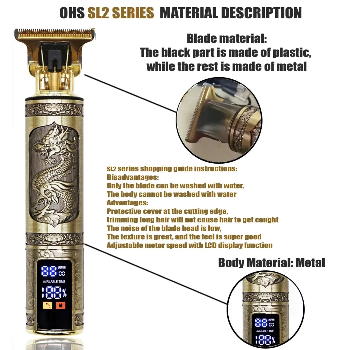 Mandotos T9 electric hair clipper with repair beard shaver and body trimmer, featuring 0mm blade for men's haircut and grooming.