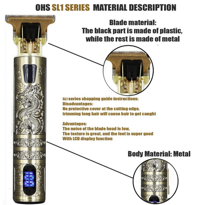 Mandotos T9 electric hair clipper with repair feature, beard shaver, body trimmer, and zero blade for men's haircut and grooming.