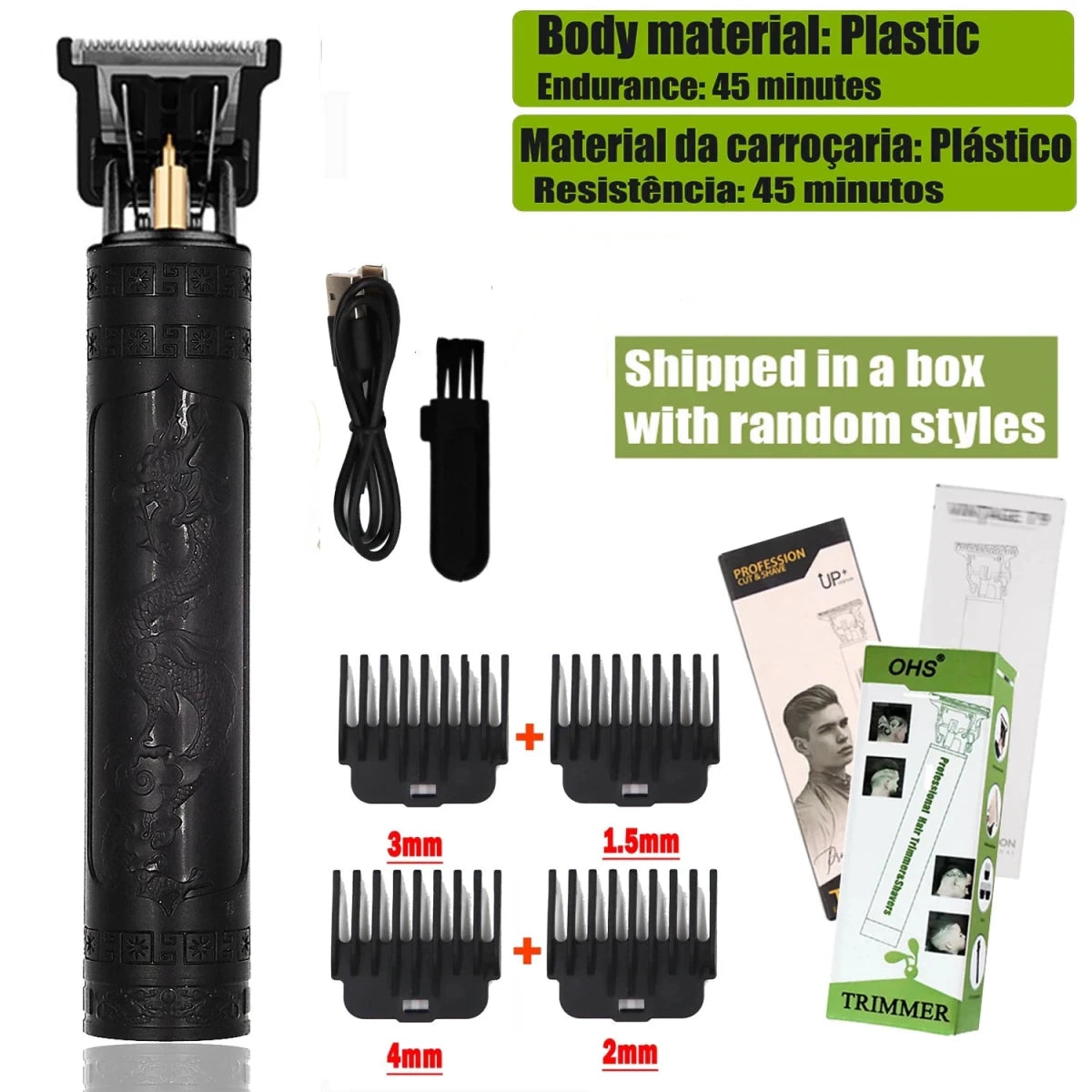 Mandotos T9 hair clipper with repair feature, beard shaver, body hair trimmer, and electric men's haircut machine with 0mm blade.
