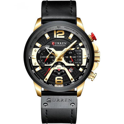 Mandotos Tactical Elegance Leather Watch with black strap and classic round dial, showcasing sophisticated design and durable craftsmanship.