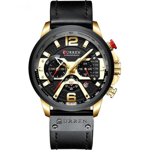 Mandotos Tactical Elegance Leather Watch with black dial and brown leather strap, showcasing a stylish and functional timepiece.