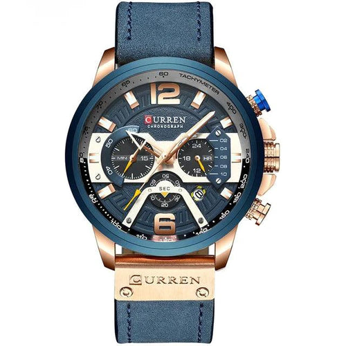 Mandotos Tactical Elegance leather watch with black dial and brown leather strap showing detailed watch face and strap design.