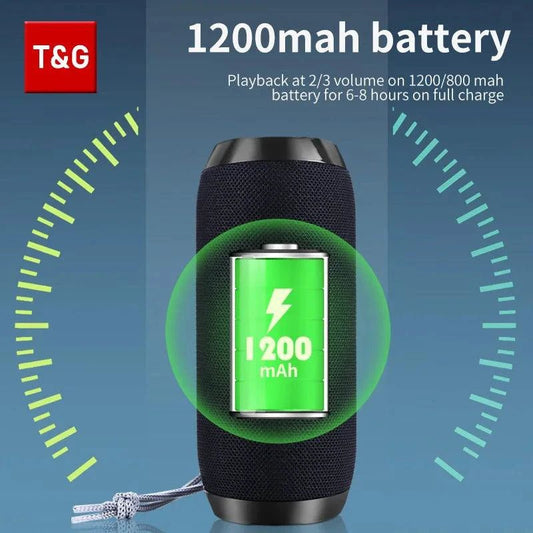 Mandotos TG117 Bluetooth portable waterproof speaker with TWS outdoor design and built-in controls, ideal for outdoor listening.