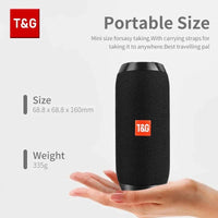 Mandotos TG117 Bluetooth portable waterproof TWS outdoor speaker showing black compact design and control buttons