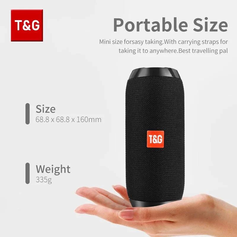 Mandotos TG117 Bluetooth portable waterproof TWS outdoor speaker showing black compact design and control buttons
