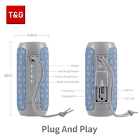 Mandotos TG117 Bluetooth portable waterproof TWS outdoor speaker showing rugged design and control buttons.