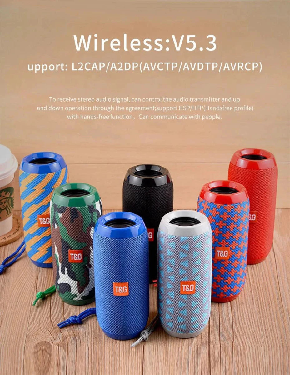 Mandotos TG117 Bluetooth portable waterproof TWS outdoor speaker with rugged design and built-in controls.