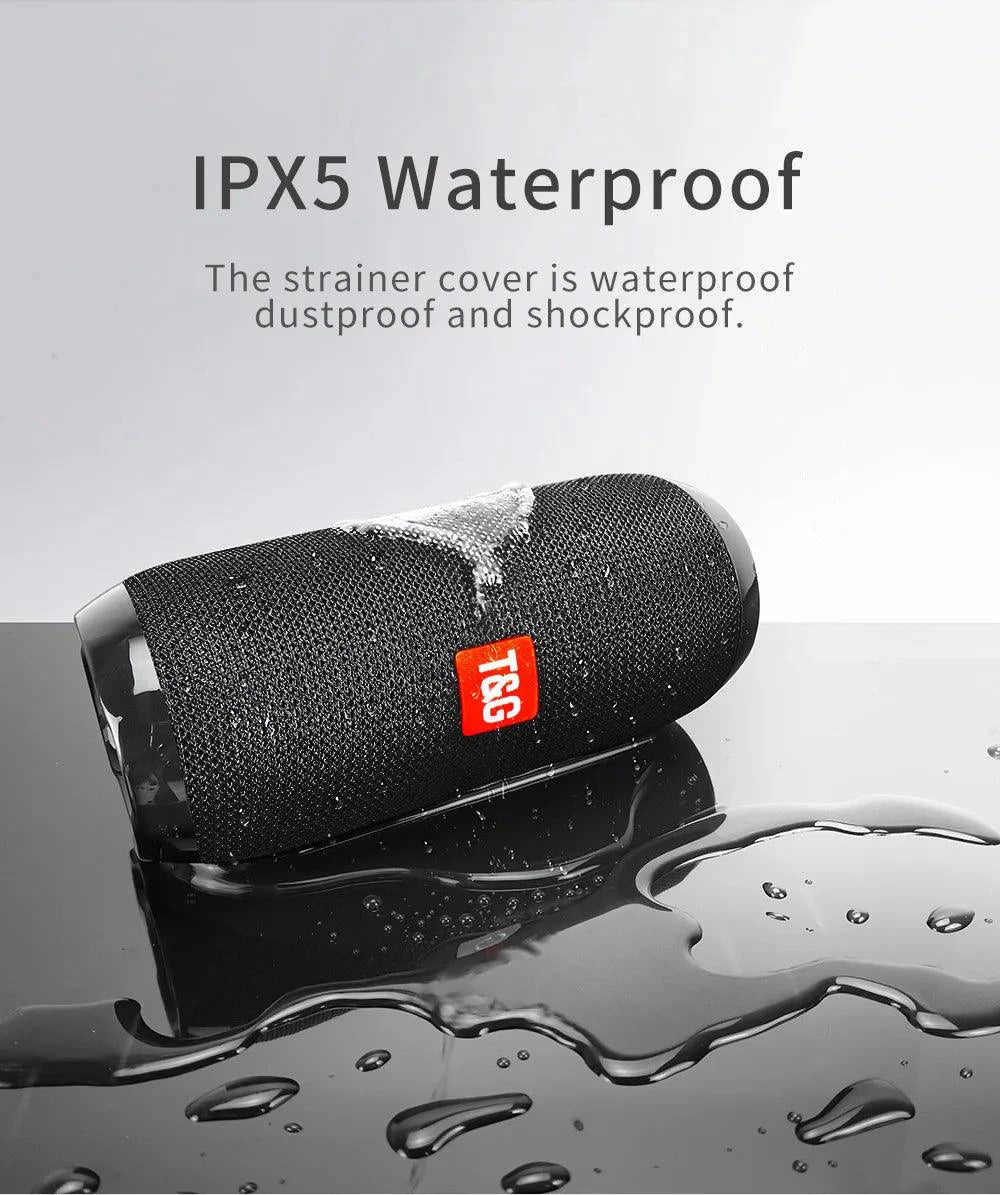 Mandotos TG117 Bluetooth portable waterproof TWS outdoor speaker shown with rugged design and compact size.