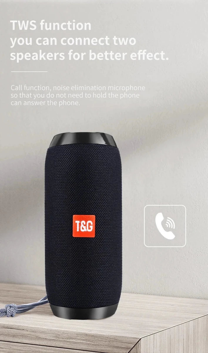 Mandotos TG117 Bluetooth speaker, portable waterproof TWS outdoor speaker shown with rugged design and compact size.