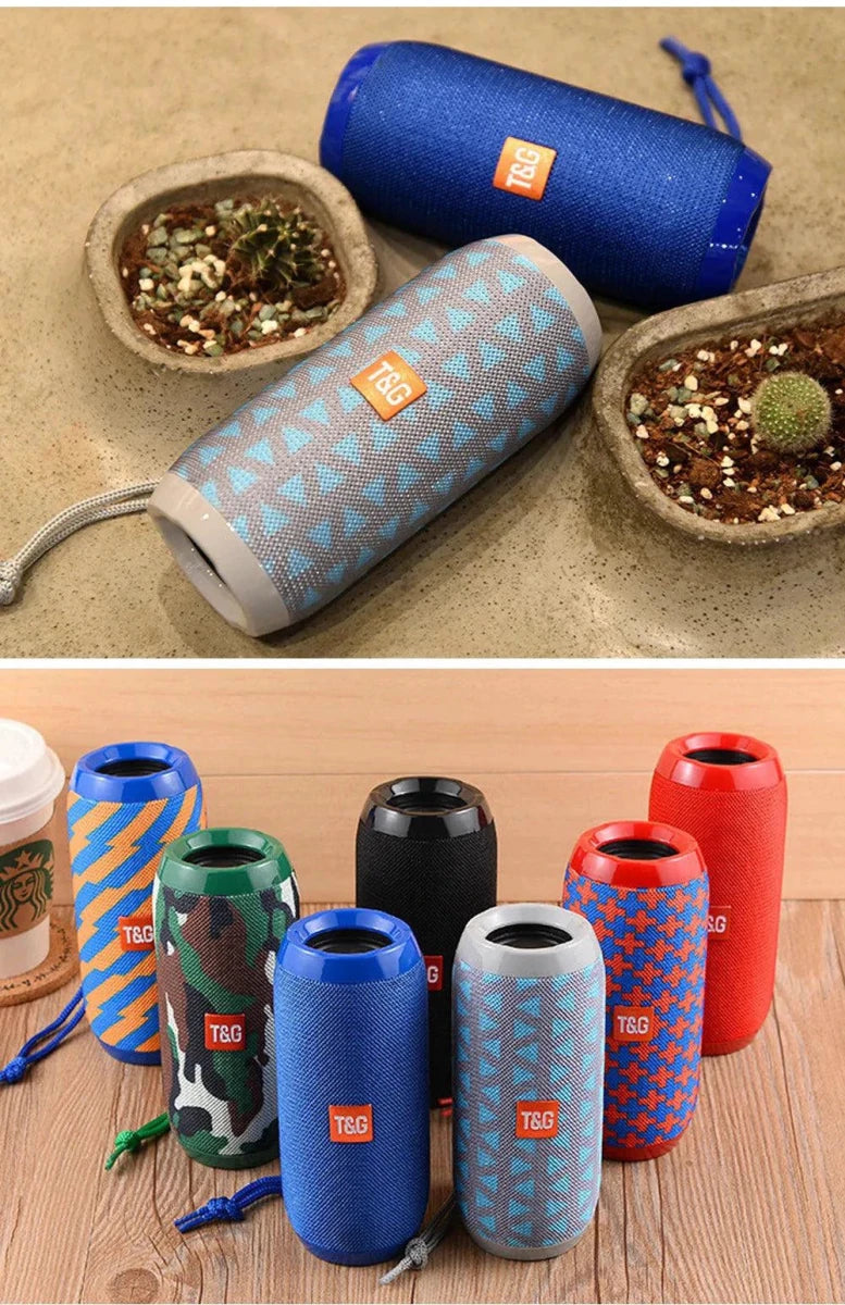Mandotos TG117 Bluetooth portable waterproof TWS outdoor speaker with rugged design and compact size for outdoor use.
