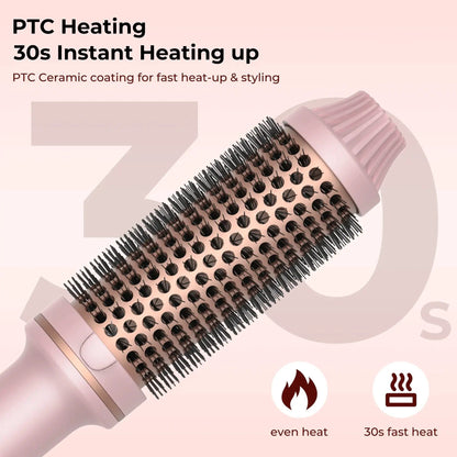 Mandotos Thermal Curl Styler Brush with heat settings and bristles for creating defined curls and waves in hair.