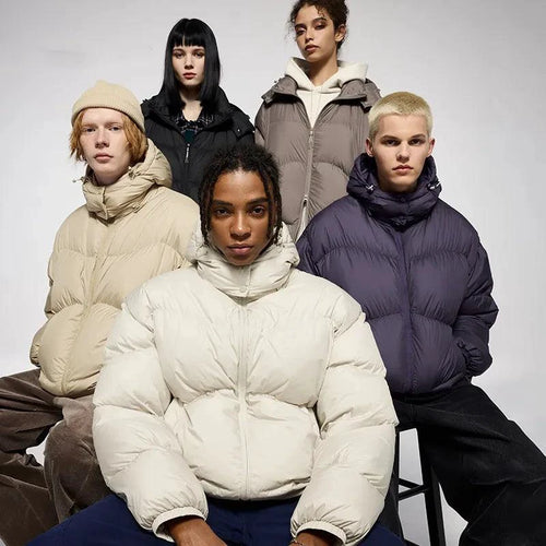 Mandotos thin and portable puff down jacket with solid color, hooded, lightweight winter outerwear for women or men.
