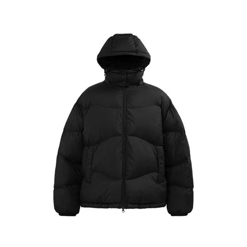 Mandotos thin and portable puff down jacket with solid color hood, lightweight and warm for outdoor wear.