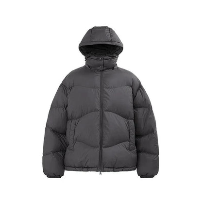 Mandotos thin, portable puff down jacket with solid color and hood, designed for lightweight warmth and easy packing.