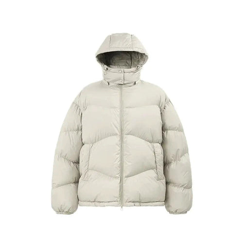 Mandotos thin and portable puff down jacket in solid color with hood, lightweight and cozy for cold weather.