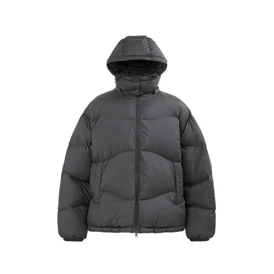 Mandotos thin, portable puff down jacket with a solid color hood, lightweight and suitable for cold weather.