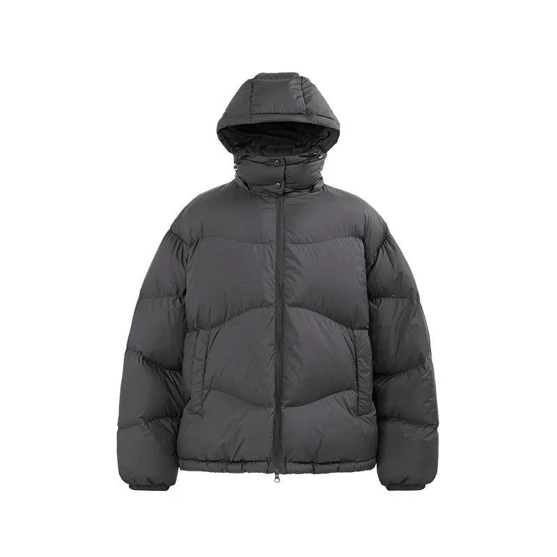 Mandotos thin and portable puff down jacket with hood in solid color, lightweight and insulated for cold weather wear.