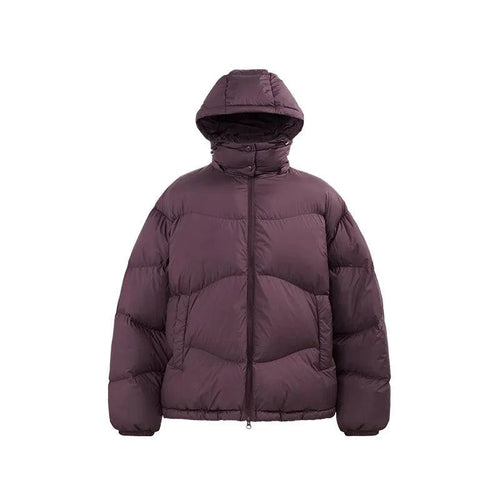 Mandotos thin and portable puff down jacket with hood, solid color, lightweight and warm for outdoor wear.
